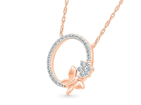 White Diamond 10K Rose Gold Butterfly Station Necklace 0.13ctw