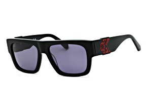 Calvin Klein Men's Black and White Rectangular Frame / Gray Green Lenses Sunglasses