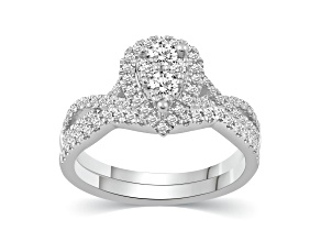 14K White Gold Grand Pear Shape Composite Diamond Bridal Set, 0.75ctw. I Color, I1 Clarity-IGI