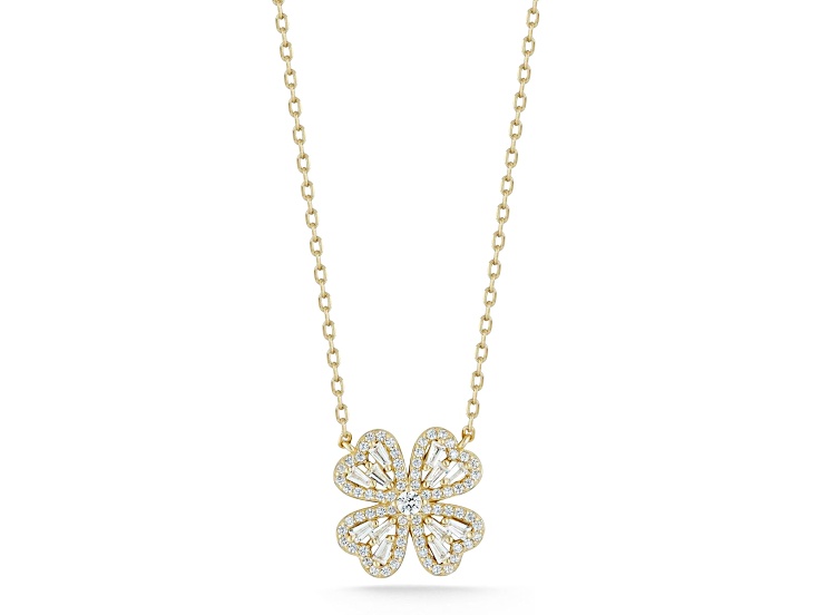 Sterling Statements 14K Yellow Gold Over Sterling Silver CZ Four Leaf Clover Necklace
