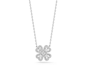 Sterling Statements Rhodium Over Sterling Silver CZ Four Leaf Clover Necklace