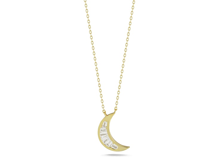Sterling Statements 14K Yellow Gold Over Sterling Silver CZ Moon Necklace