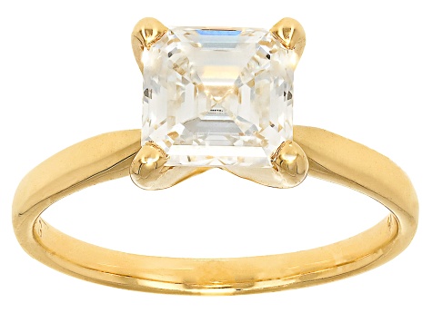Certified Asscher Cut White Lab-Grown Diamond F-VS1 14K Yellow Gold Solitaire Ring 2.00ct