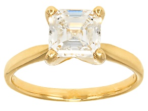 Certified Asscher Cut White Lab-Grown Diamond F VS1 14K Yellow Gold Solitaire Ring 2.00ct