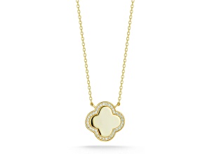 Sterling Statements 14K Yellow Gold Over Sterling Silver Cubic Zirconia Halo Clover Pendant Necklace