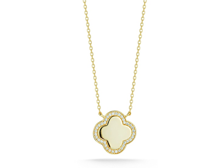 Sterling Statements 14K Yellow Gold Over Sterling Silver Cubic Zirconia Halo Clover Pendant Necklace