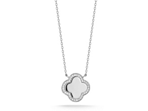 Sterling Statements Rhodium Over Sterling Silver Cubic Zirconia Halo Clover Pendant Necklace