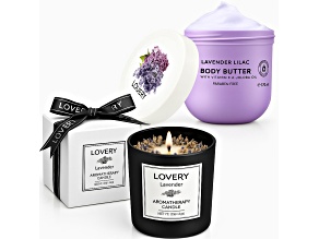 Lavender Aromatherapy Kit with 9oz Scented Soy Candle and 170ml  Lavender Lilac Body Butter