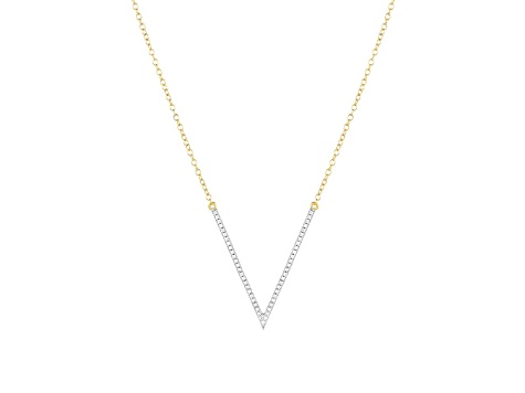 White Diamond 14K Yellow Gold Over Sterling Silver V To The T Pendant Necklace 0.10ctw