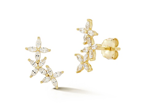 Rachel Zoe 14K Yellow Gold Over Sterling Silver Triple Flower Cubic Zirconia Stud Earrings