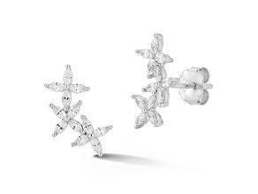 Rachel Zoe Rhodium Over Sterling Silver Triple Flower Cubic Zirconia Stud Earrings