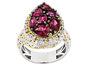 Red Rubellite and White Zircon Rhodium & 24k Yellow Gold Over Palladium Sterling Silver Ring 3.44ctw