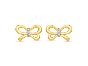 White Diamond 14K Yellow Gold Over Sterling Silver Bow Earrings 0.08ctw