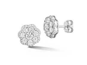 Rachel Zoe Rhodium Over Sterling Silver Cubic Zirconia Flower Studs