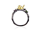 Blue Topaz, Garnet and Chrome Diopside Black Rhodium Over and 14K Gold Over Sterling Silver Ring