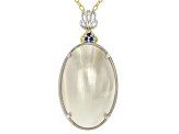 White Mabe Pearl Rhod/24k Yellow Gold Over Palladium Silver Pendant W/ Chain 0.05ctw