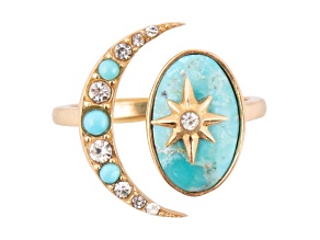 Barse Jewelry Blue Composite Turquoise Gold Tone Celestial Cuff Ring
