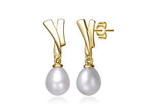 14K Yellow Gold Over Sterling Silver Freshwater Pearl Dangle Earrings