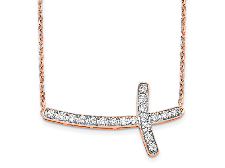 14K Rose Gold Lab Grown Diamond VS/SI GH, Sideways Cross 18 Inch Necklace
