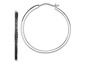 Rhodium Over Sterling Silver Black Diamond Accent Hoop Earrings