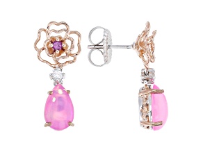 Pink Ethiopian Opal Rhodium & 18K Gold Over Palladium Sterling Silver Earrings 3.77ctw