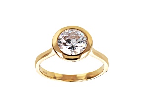 White Cubic Zirconia Solitare 18K Yellow Gold Over Bronze Ring