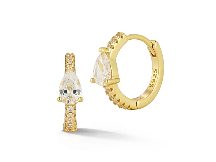 Rachel Zoe 14K Yellow Gold Over Sterling Silver Pear Shaped Cubic Zirconia Huggie Hoop Earrings