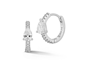 Rachel Zoe Rhodium Over Sterling Silver Pear Shaped Cubic Zirconia Huggie Hoop Earrings