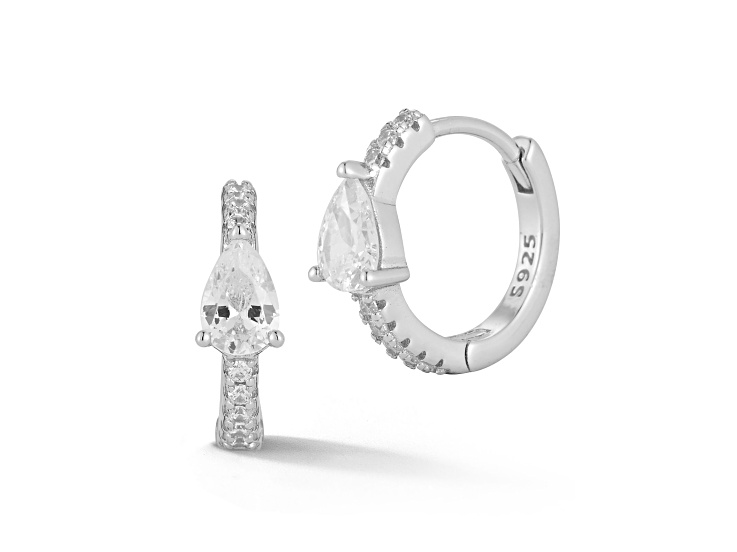 Rachel Zoe Rhodium Over Sterling Silver Pear Shaped Cubic Zirconia Huggie Hoop Earrings