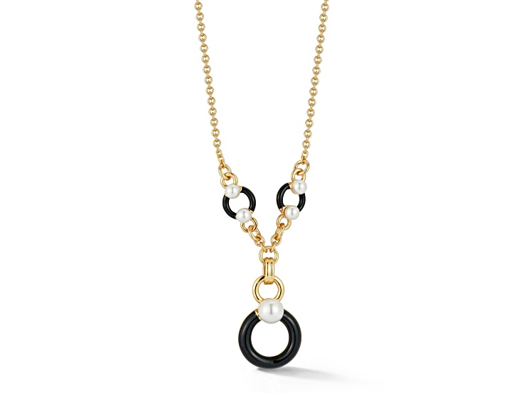 Rachel Zoe 14K Gold Over Brass Simulated Pearl and Enamel Lariat Necklace