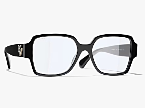 Chanel Black Square Frame with Heart Detail Blue Light Eyeglasses