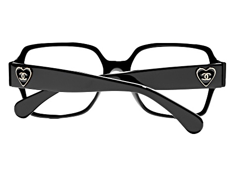 Chanel Black Square Frame with Heart Detail Blue Light Eyeglasses