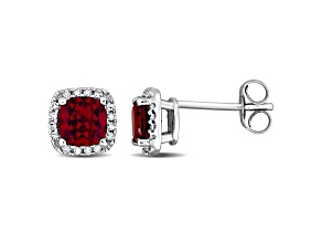 Garnet and Diamond 10K White Gold Earrings 1.36ctw