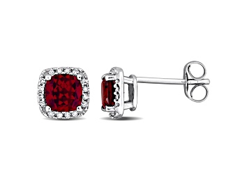 Picture of Garnet and Diamond 10K White Gold Earrings 1.36ctw