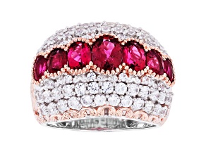 Red Rubellite Rhodium & 18k Rose Gold Over Palladium Sterling Silver Two-Tone Ring 5.79ctw