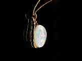 Ethiopian Opal Pudgy Pear Cabochon and Round Diamond 14K Yellow Gold Pendant with Chain, 26.30ctw