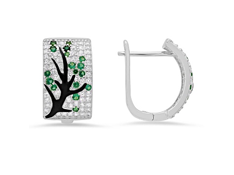 Green And White Cubic Zirconia With Black Enamel Rhodium Over Sterling Silver Earrings 1.03ctw