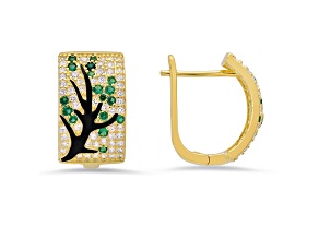 Green And White Cubic Zirconia With Black Enamel 14k Yellow Gold Over  Silver Earrings 1.03ctw