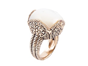 Barse Jewelry White Mother of Pearl Golden Chunky Ring