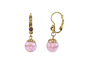 1928 Jewelry Gold Tone Round Purple Bead Drop Earrings