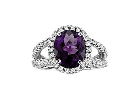 Amethyst and Diamond 14k White Gold Halo Split Shank Ring 4.00ctw