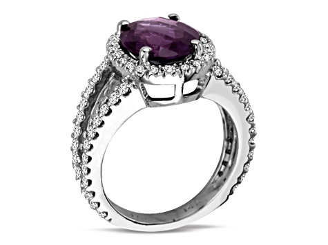 Amethyst and Diamond 14k White Gold Halo Split Shank Ring 4.00ctw