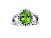 Peridot and Diamond 14k White Gold Halo Split Shank Ring 3.60ctw