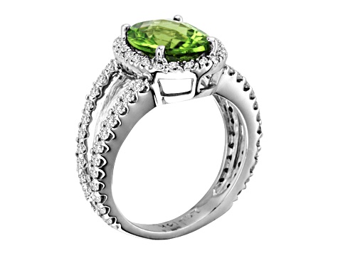 Peridot and Diamond 14k White Gold Halo Split Shank Ring 3.60ctw