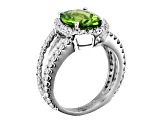 Peridot and Diamond 14k White Gold Halo Split Shank Ring 3.60ctw