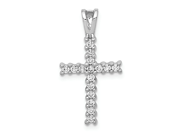 Rhodium Over 10k White Gold 0.24 ctw Diamond Latin Cross Pendant