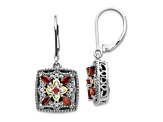 Sterling Silver Antiqued with 14K Accent Diamond and Garnet Earrings