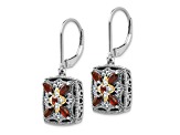 Sterling Silver Antiqued with 14K Accent Diamond and Garnet Earrings