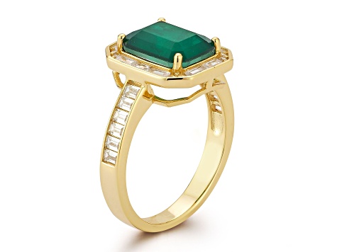 Rachel Zoe 14K Yellow Gold Over Sterling Silver Rectangular Octagonal Cubic Zirconia Cocktail Ring