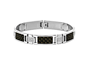 0.37ctw Diamond Stainless Steel Carbon Fiber Link Bracelet